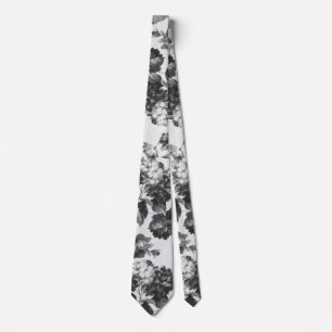 Boho vintage simple black white floral tie