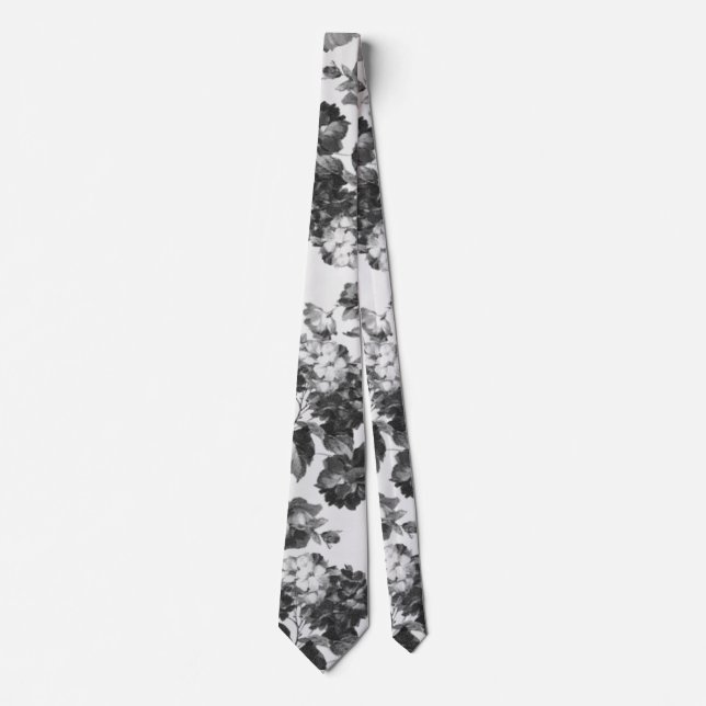 Boho vintage simple black white floral tie (Front)