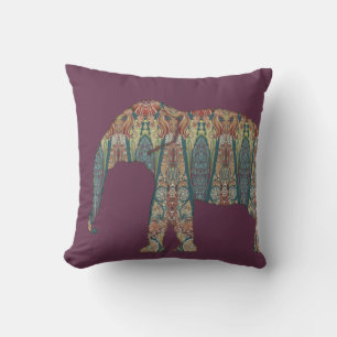 BOHO Vintage Tribal Paisley Purple Blue Elephant Cushion