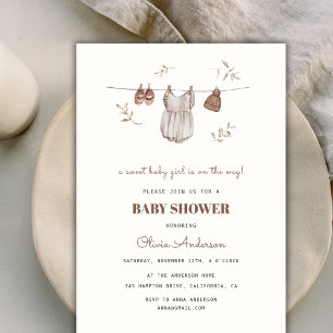 Boho Vintage Watercolor Girl Outfit Baby Shower Invitation