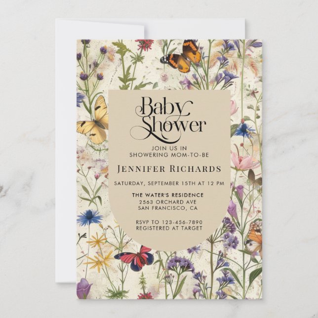 Boho Vintage Wildflower Baby Shower Invitation (Front)