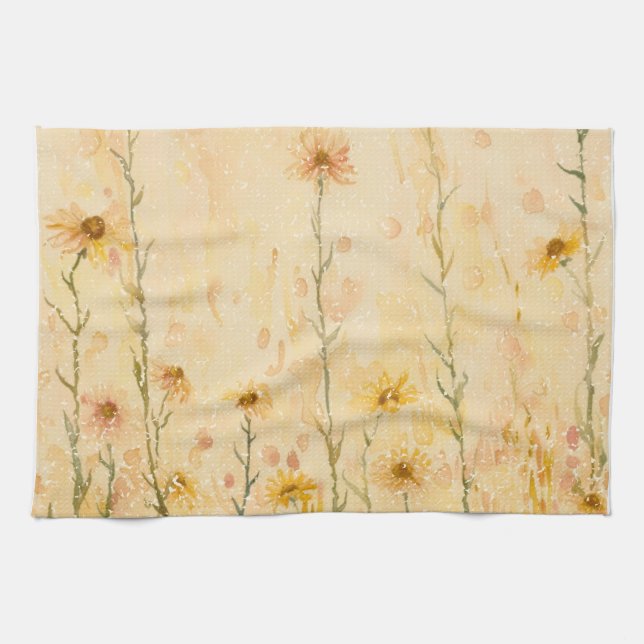 Boho Vintage Wildflowers Tea Towel (Horizontal)