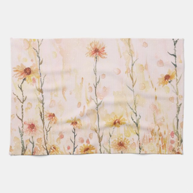 Boho Vintage Wildflowers Tea Towel (Horizontal)