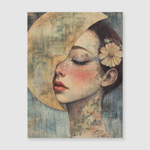 Boho Vintage Woman and Half Moon