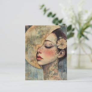 Boho Vintage Woman and Half Moon Postcard