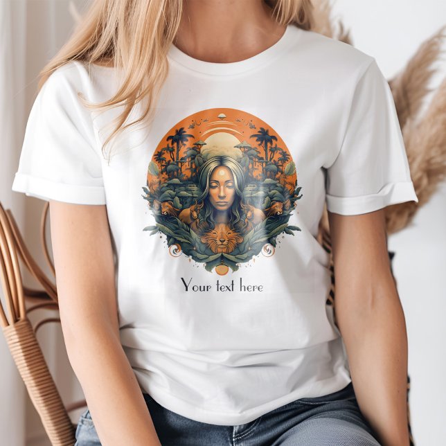 Boho Vintage Zen Vibes Goddess in Nature T-shirt (Boho Vintage Zen Vibes Goddess in Nature T-shirt on a young woman.)