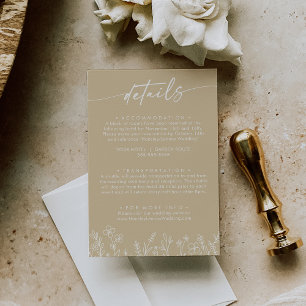 Boho Warm Beige Wildflower Wedding Details Enclosure Card
