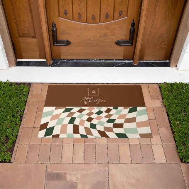 Boho Warped Chequerboard Personalised Monogram Doormat (Outdoor)