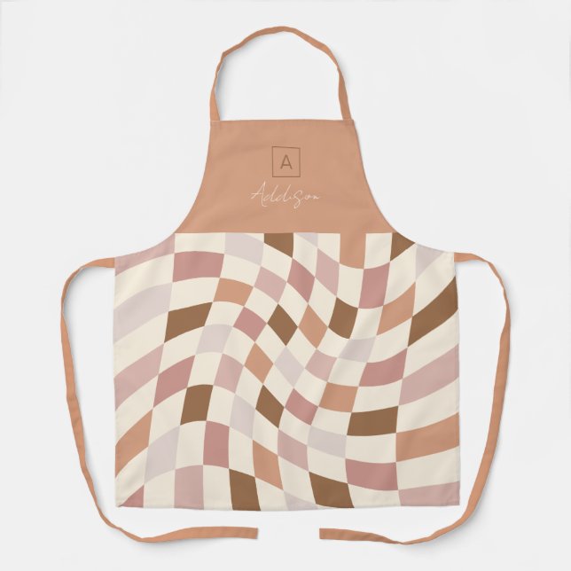 Boho Warped Chequered Personalised Monogram Apron (Front)