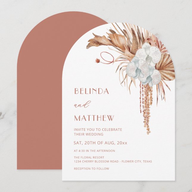 Boho Watercolor Arched Floral Invitation (Front/Back)