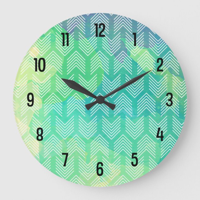 Boho Watercolor Arrows Geometric Pattern Large Clock (Front)