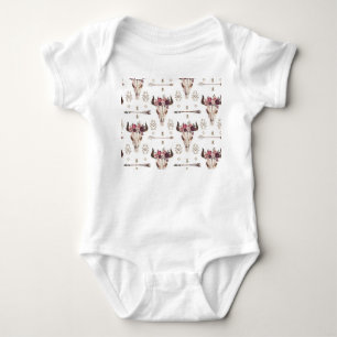 Boho watercolor: arrows, skull pattern. baby bodysuit