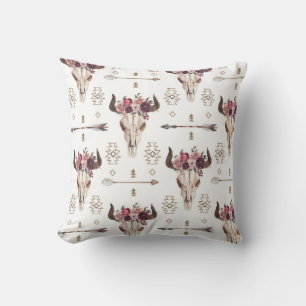 Boho watercolor: arrows, skull pattern. cushion