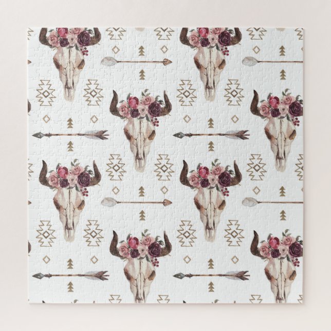 Boho watercolor: arrows, skull pattern. jigsaw puzzle (Vertical)