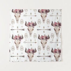 Boho watercolor: arrows, skull pattern. tapestry