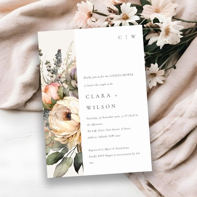 Boho Watercolor Autumn Floral Bunch Couples Shower Invitation (Creator Uploaded)