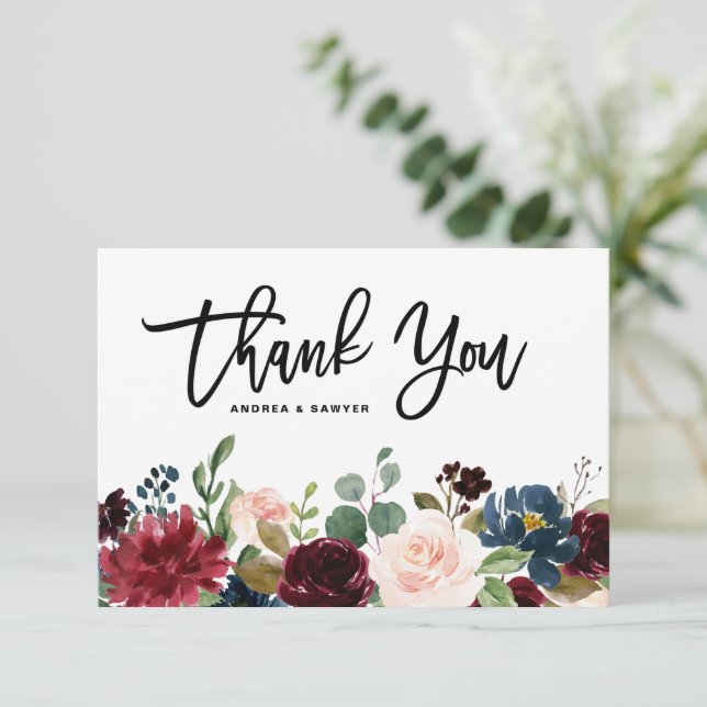 Boho Watercolor Autumn Floral Garland Thank You Card (Standing Front)