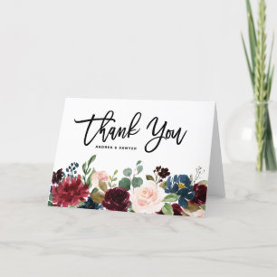Boho Watercolor Autumn Floral Garland Thank You Card