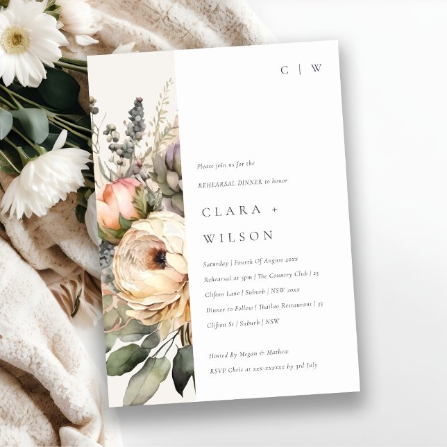 Boho Watercolor Autumn Floral Rehearsal Dinner Invitation (Creator Uploaded)