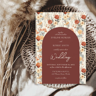 Boho watercolor autumn wild flowers arch invitation