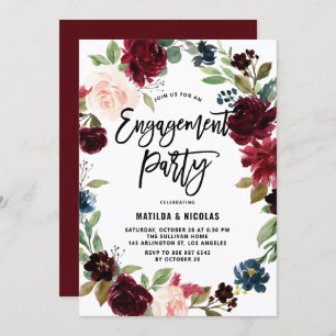 Boho Watercolor Autumn Wreath Engagement Party Invitation