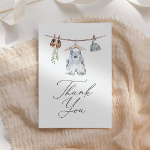 Boho Watercolor Baby Clothes Boy Baby Shower Thank You Card