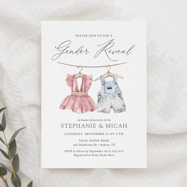 Boho Watercolor Baby Clothes Gender Reveal Invitation (Creator Uploaded)