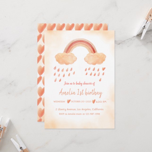 Boho watercolor baby shawer invitation (Front/Back In Situ)