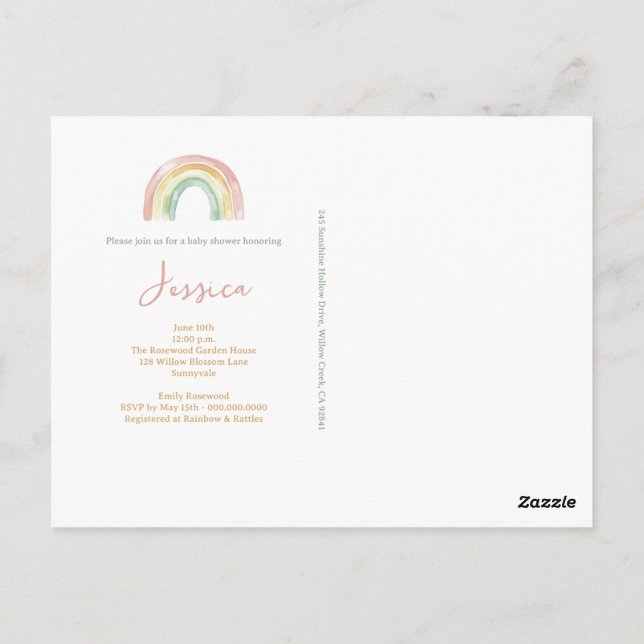 Boho Watercolor Baby Shower Invitation Postcard (Back)
