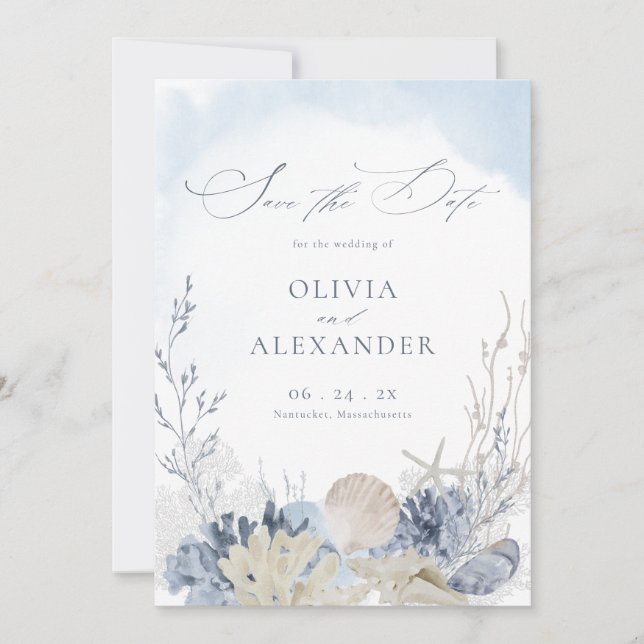 Boho Watercolor Beach Wedding Photo Save The Date (Front)