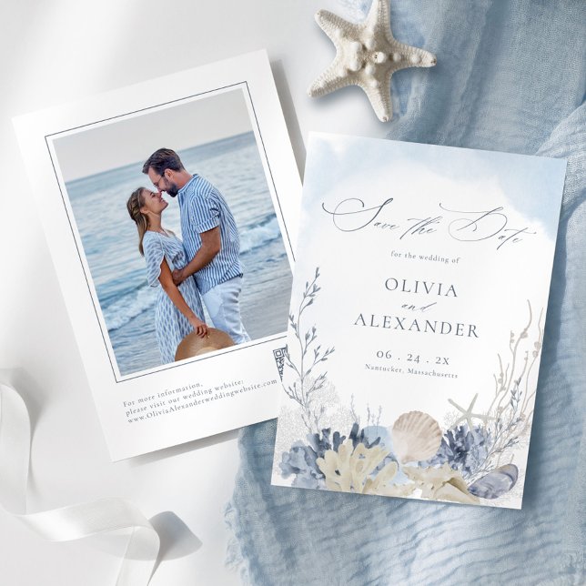 Boho Watercolor Beach Wedding Photo Save The Date (Creator Uploaded)