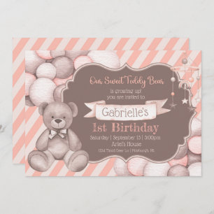 Boho watercolor bear baby birthday invitation