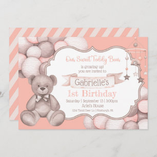 Boho watercolor bear baby birthday invitation 