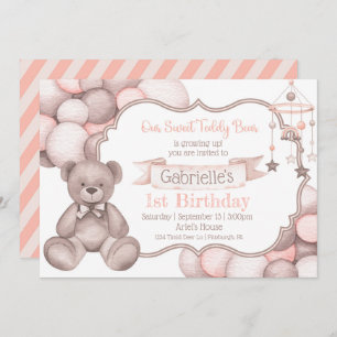 Boho watercolor bear baby birthday invitation