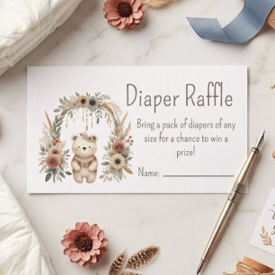 Boho Watercolor Bear Baby Shower Diaper Raffle Enclosure Card