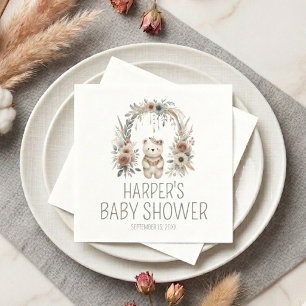 Boho Watercolor Bear Baby Shower Napkin
