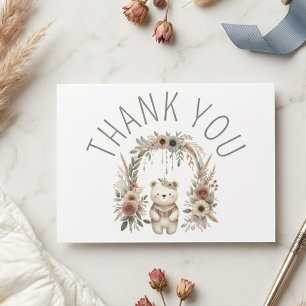 Boho Watercolor Bear Baby Shower Thank You Card