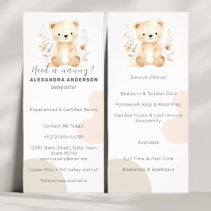 Boho Watercolor Bear Babysitter Service Rack Card