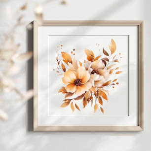 Boho Watercolor Beige Flowers Splash Art Splatter Poster