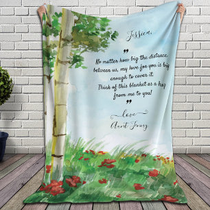 Boho Watercolor Birch Treen Custom Message Sherpa Blanket