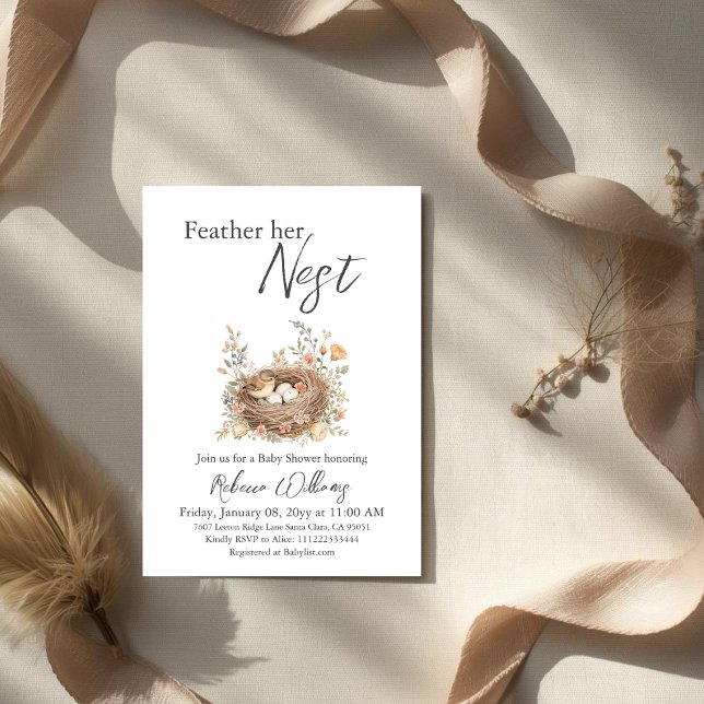 Boho Watercolor Bird Nest Baby Shower Invitation (Creator Uploaded)