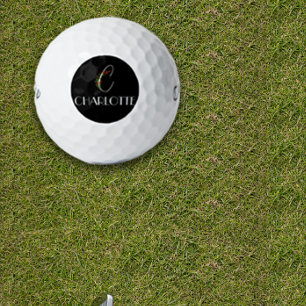 Boho watercolor botanic letter C black Golf Balls