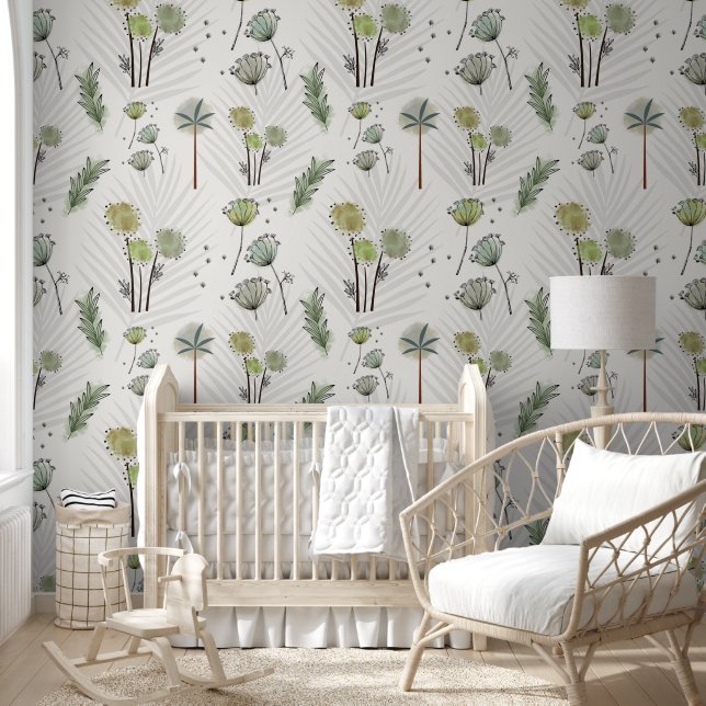 Boho Watercolor Botanical Flowers Wallpaper  (Kids)