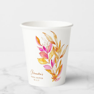 Boho Watercolor Botanical Pink Gold Bridal Shower Paper Cups
