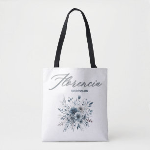 Boho Watercolor Bridesmaid Dusty Blue Floral Tote Bag