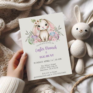 Boho Watercolor Bunny Easter Brunch Invitation