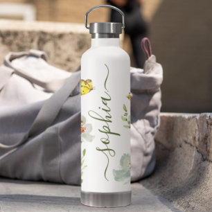 Boho Watercolor butterfly garden Personalised  Water Bottle