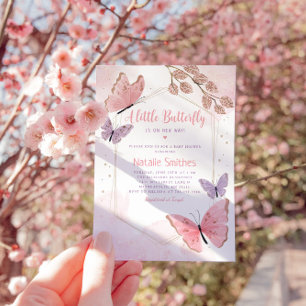 Boho Watercolor Butterfly Kisses Girl Baby Shower Invitation