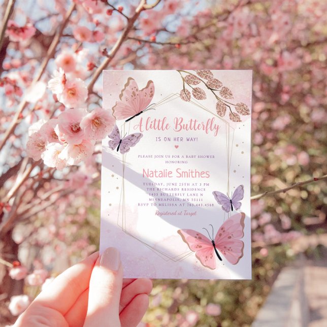 Boho Watercolor Butterfly Kisses Girl Baby Shower Invitation (Creator Uploaded)