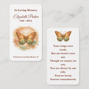 Boho Watercolor Butterfly Memorial Prayer Card